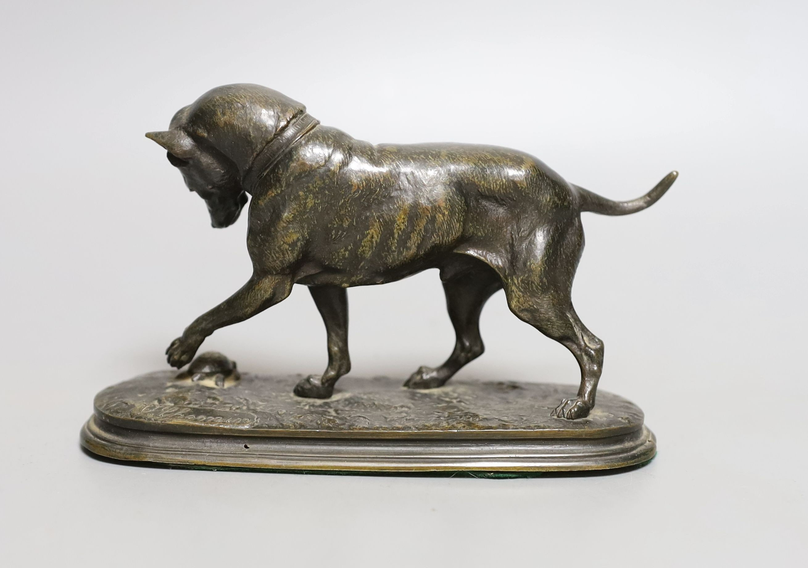 Joseph-François-Victor Chemin (1825-1901) a bronze study of a mastiff and a tortoise. 15cm long